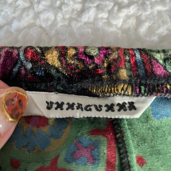 Vintage Ymaginer Patchwork Blue Velvet Leggings Made in France 90s Trippy Print - Picture 4 of 8